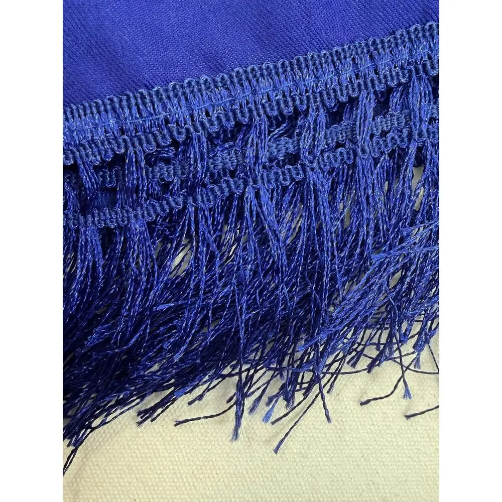 Blue Floral Fringe Tablecloth Tapestry Square 44 x 44